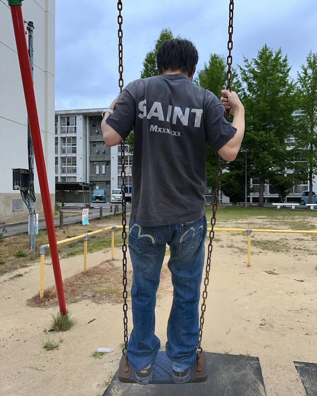 SAINT Mxxxxxx × EVANGELION NEON GNSIS TEE/BLK co-branded Neon Genesis Evangelion distressed short-sleeves, washed black S-XL, vintage NEW VINTAGE, top printing technology, garment dyeing, re-washed, distressed, correct co-branded main mark/washing mark